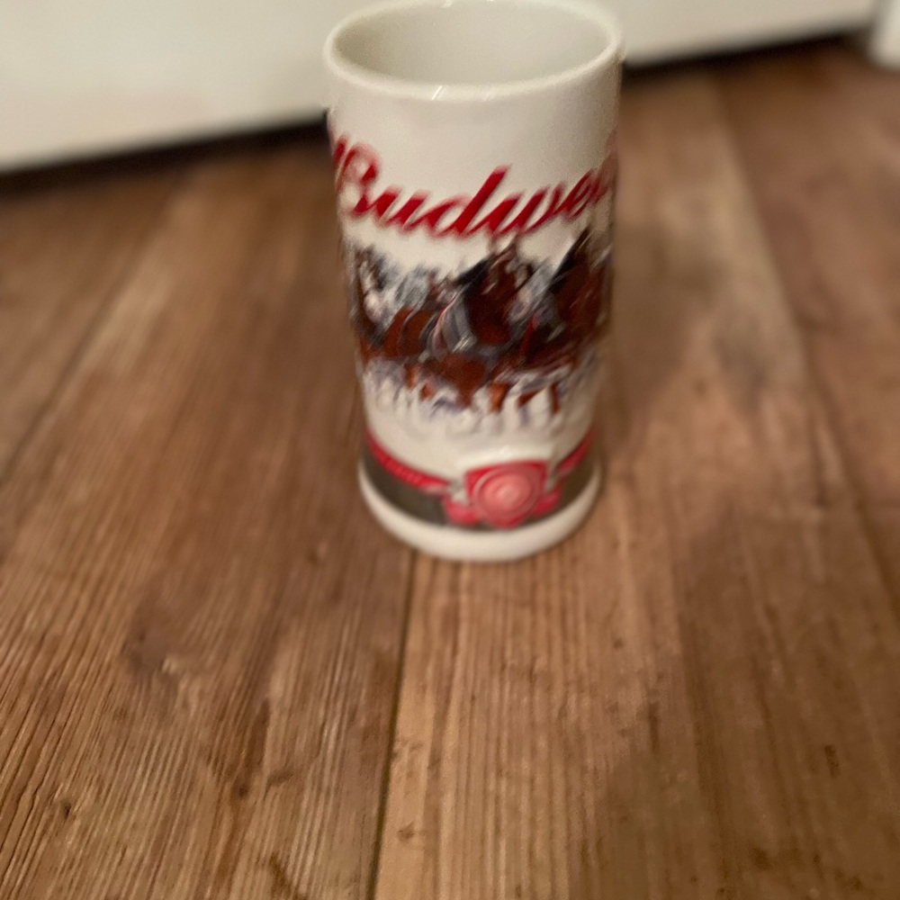 Budweiser Red and White Mug with Clydesdale Design